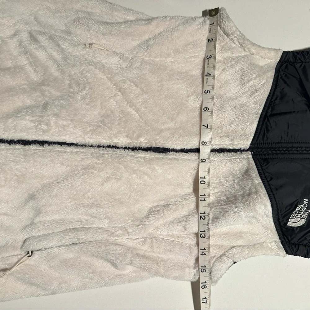The North Face Furry Vest w/Hood Women's Small Ivory Black Full Zip Vest - Picture 5 of 6